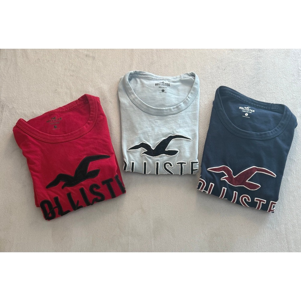 3-Pack Hollister Graphic T-Shirt Bundle Men S Red Blue Navy Cotton Logo Tee